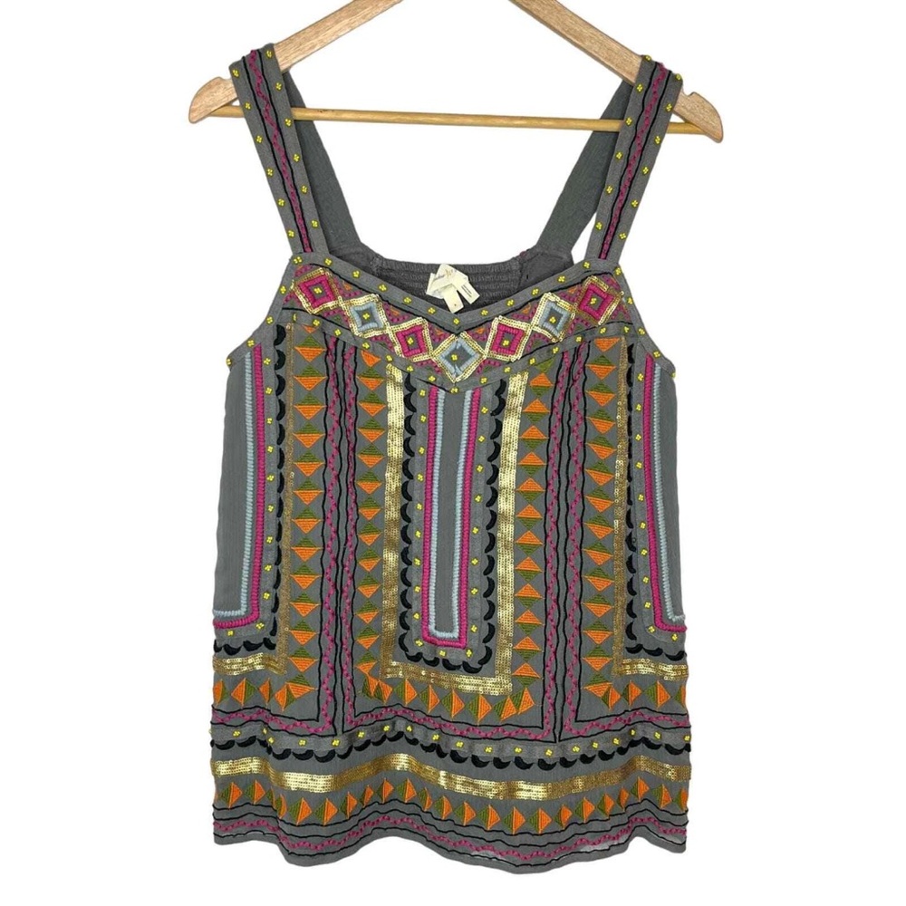 Anthropologie Meadow Rue XL embellished tank top embroidery sequins and smocked
